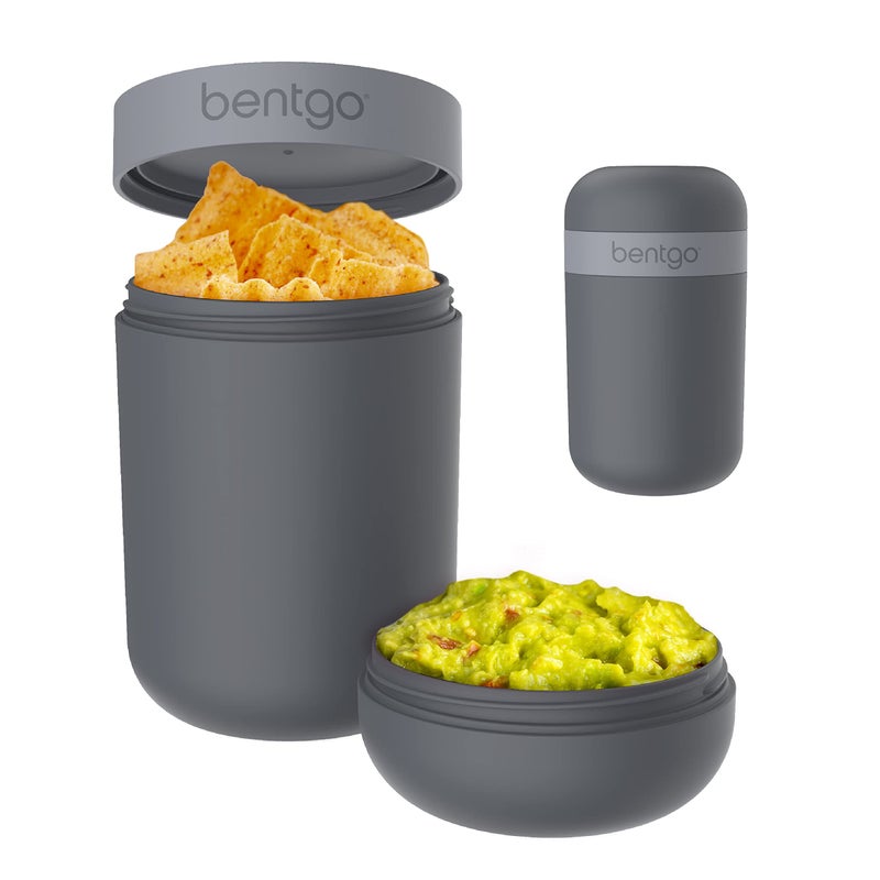 Bentgo Snack Cup - Reusable Snack Container with Leak-Proof Design, Toppings Compartment, and Dual-Sealing Lid, Portable & Lightweight for Work, Travel, Gym - Dishwasher Safe (Dark Gray) - Image 1