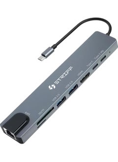 STRIFF 8 in 1 USB-C Hub with SD/TF Card Reader, 4K HDMI, USB 3.0, Power Delivery, Ethernet - Compatible with MacBook Pro M1/M2, Windows, iPhone, Smartphones