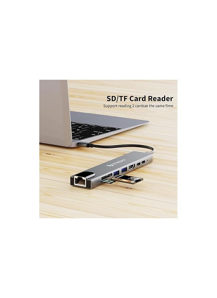 Striff - STRIFF 8 in 1 USB-C Hub with SD/TF Card Reader, 4K HDMI, USB 3.0, Power Delivery, Ethernet - Compatible with MacBook Pro M1/M2, Windows, iPhone, Smartphones - Image 1
