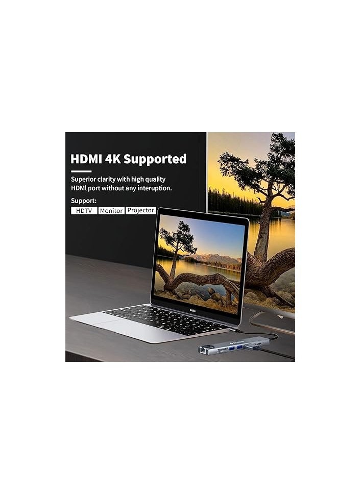 Striff - STRIFF 8 in 1 USB-C Hub with SD/TF Card Reader, 4K HDMI, USB 3.0, Power Delivery, Ethernet - Compatible with MacBook Pro M1/M2, Windows, iPhone, Smartphones - Image 1