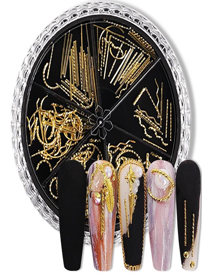 SILPECWEE سليبيكوي 4 صناديق من زينة الأظافر الذهبية، جواهر الأظافر، زينة أظافر ثلاثية الأبعاد، دبابيس أظافر مجوفة، حبات زينة للأظافر، سلاسل معدنية، زينة أظافر مع ملقط - Image 3