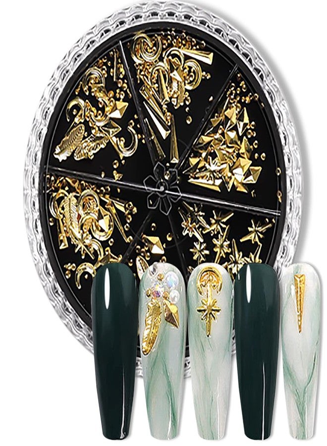 SILPECWEE سليبيكوي 4 صناديق من زينة الأظافر الذهبية، جواهر الأظافر، زينة أظافر ثلاثية الأبعاد، دبابيس أظافر مجوفة، حبات زينة للأظافر، سلاسل معدنية، زينة أظافر مع ملقط - Image 5