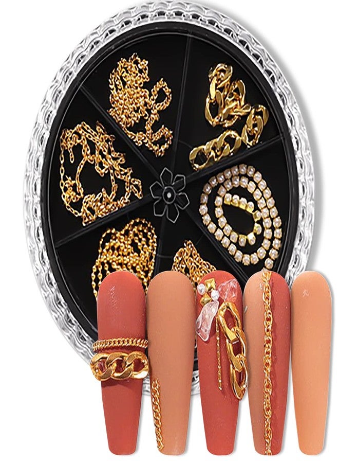SILPECWEE سليبيكوي 4 صناديق من زينة الأظافر الذهبية، جواهر الأظافر، زينة أظافر ثلاثية الأبعاد، دبابيس أظافر مجوفة، حبات زينة للأظافر، سلاسل معدنية، زينة أظافر مع ملقط - Image 2