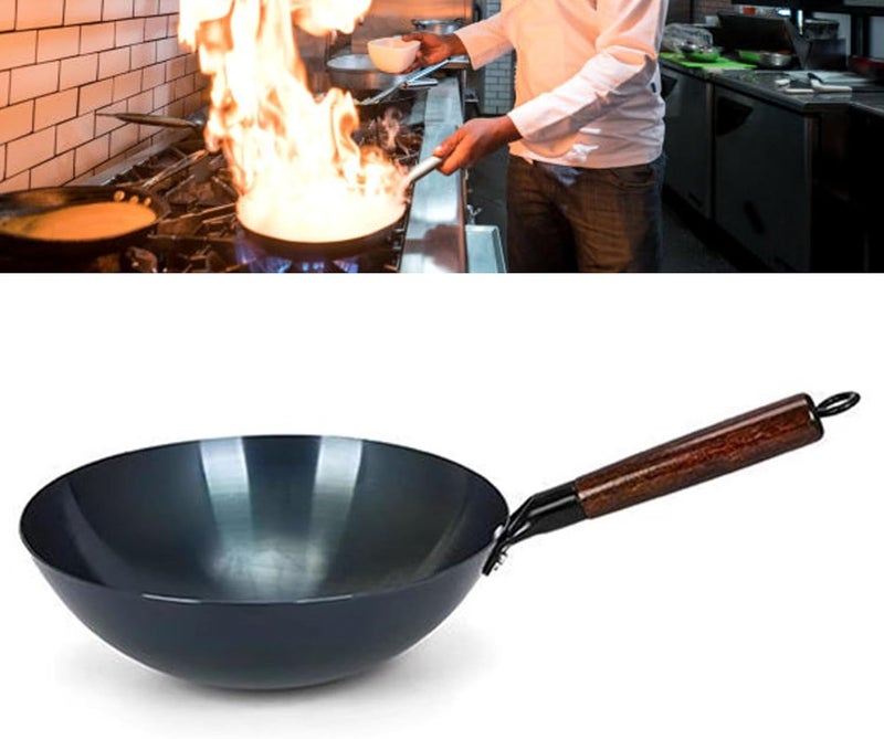 مقلاة زيروديس (Zerodis Wok Pan)، مقلاة دائرية الشكل بقاعدة مستديرة ومقبض واحد، مزودة بطبقة عازلة غير لاصقة تقليدية، مناسبة للاستخدام في المطابخ المنزلية والمطاعم (34 سم) - Image 5