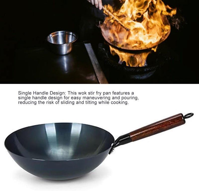 مقلاة زيروديس (Zerodis Wok Pan)، مقلاة دائرية الشكل بقاعدة مستديرة ومقبض واحد، مزودة بطبقة عازلة غير لاصقة تقليدية، مناسبة للاستخدام في المطابخ المنزلية والمطاعم (34 سم) - Image 3