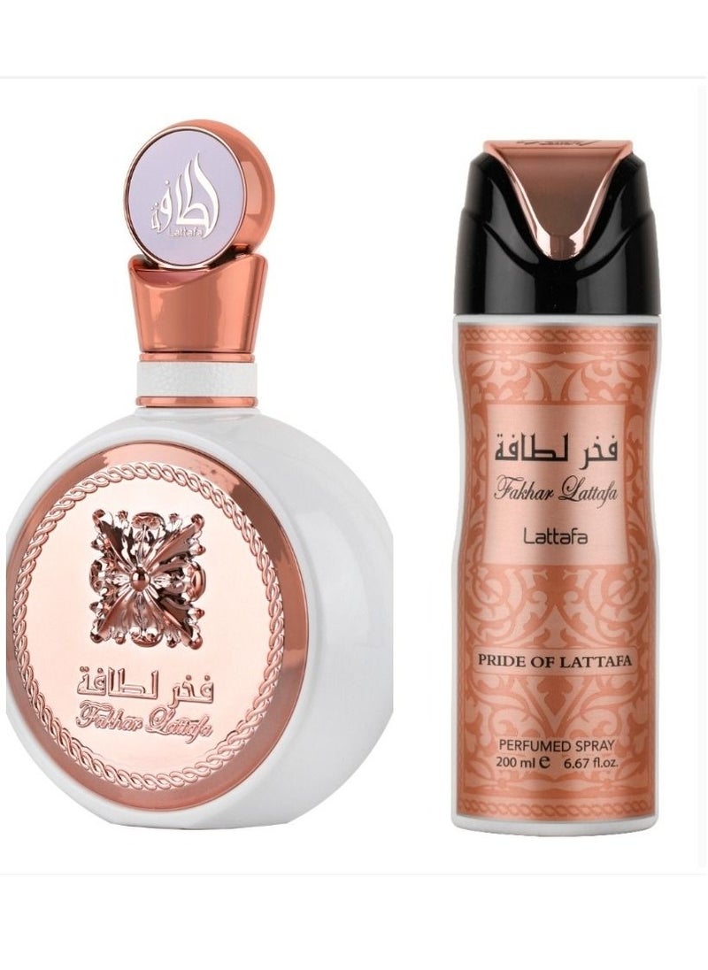 Lattafa - مجموعة هدايا عطر فخر لطافة 100 مل ومزيل العرق 200 مل - Image 1