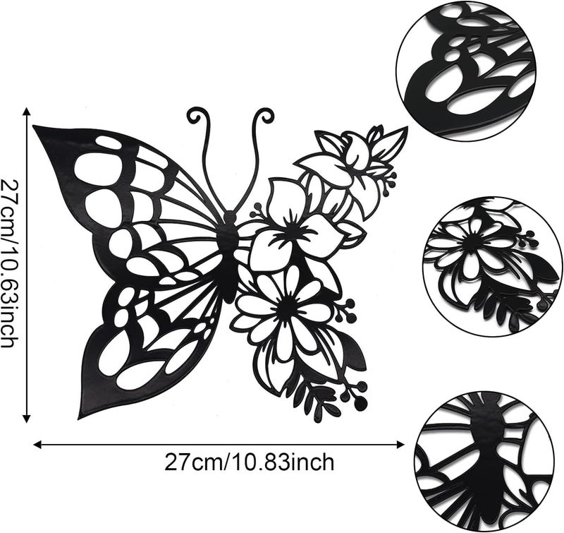 Ventuos Butterfly Decoration Wall Art Butterfly Wall Home Decor Hanging Appearance Wall Decor Metal Wall Hanging Butterfly Decor Flower Wall Art for Bedroom Living Room Home WallBlackMedium - Image 2