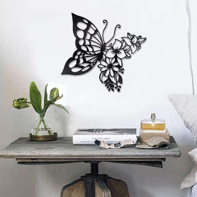 Ventuos Butterfly Decoration Wall Art Butterfly Wall Home Decor Hanging Appearance Wall Decor Metal Wall Hanging Butterfly Decor Flower Wall Art for Bedroom Living Room Home WallBlackMedium - Image 5