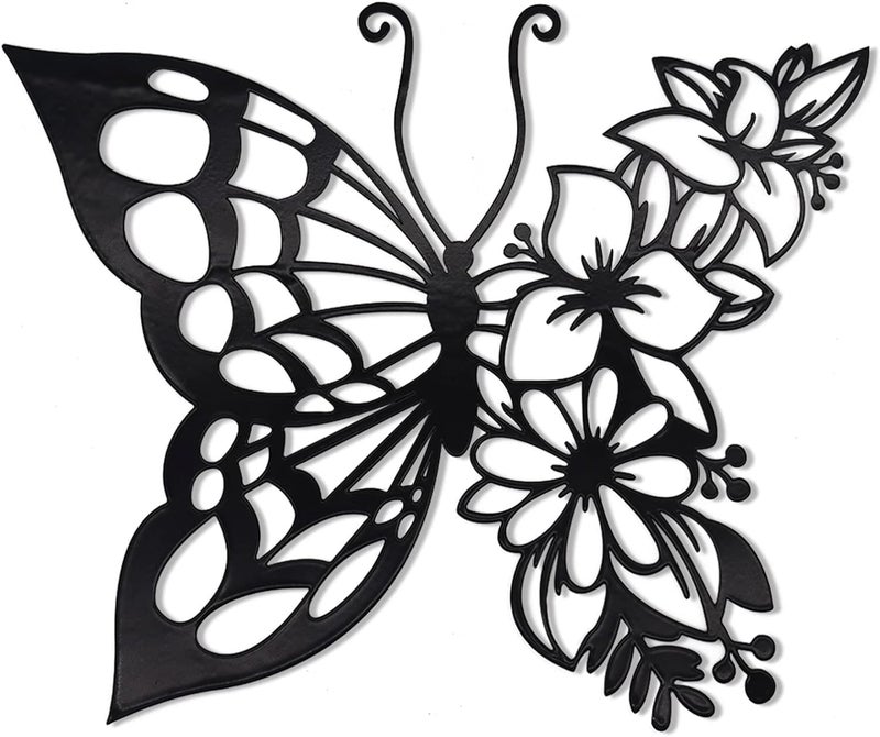 Ventuos Butterfly Decoration Wall Art Butterfly Wall Home Decor Hanging Appearance Wall Decor Metal Wall Hanging Butterfly Decor Flower Wall Art for Bedroom Living Room Home WallBlackMedium - Image 1