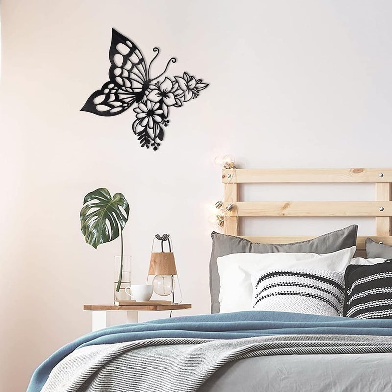 Ventuos Butterfly Decoration Wall Art Butterfly Wall Home Decor Hanging Appearance Wall Decor Metal Wall Hanging Butterfly Decor Flower Wall Art for Bedroom Living Room Home WallBlackMedium - Image 3