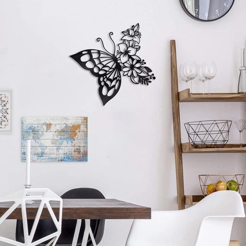 Ventuos Butterfly Decoration Wall Art Butterfly Wall Home Decor Hanging Appearance Wall Decor Metal Wall Hanging Butterfly Decor Flower Wall Art for Bedroom Living Room Home WallBlackMedium - Image 4