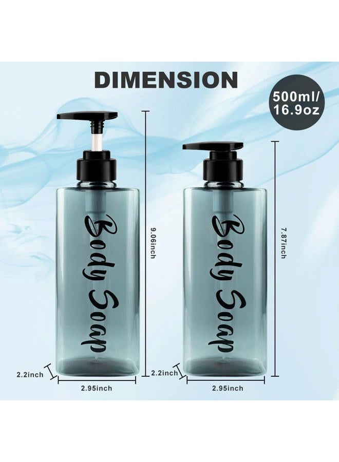 AUMIO 16.9oz Shampoo Dispenser for Shower (3 Pack) - Refillable Shampoo and Conditioner Bottles with Pump, Empty Clear Blue Plastic Body Wash Container Set, Printed Shower Soap Dispensers for Bathroom - Image 3