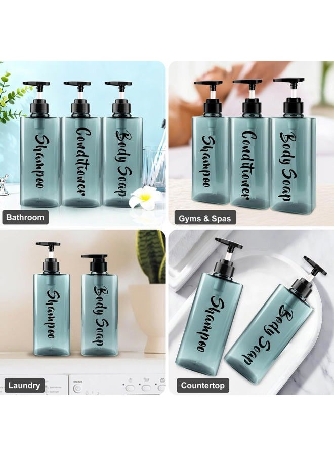 AUMIO 16.9oz Shampoo Dispenser for Shower (3 Pack) - Refillable Shampoo and Conditioner Bottles with Pump, Empty Clear Blue Plastic Body Wash Container Set, Printed Shower Soap Dispensers for Bathroom - Image 4