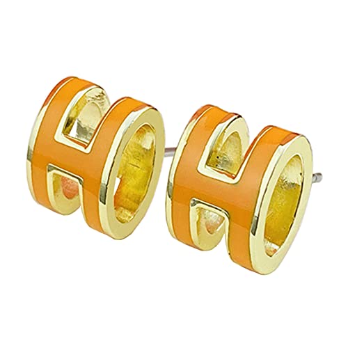 KMDJG Letter Earrings Luxury Letter Earrings Stylish and Elegant Titanium Steel Earrings Letter H Earrings Great Gift on Christmas Valentine's Day Birthday -Orange - Image 1