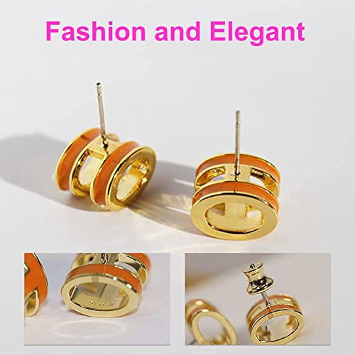 KMDJG Letter Earrings Luxury Letter Earrings Stylish and Elegant Titanium Steel Earrings Letter H Earrings Great Gift on Christmas Valentine's Day Birthday -Orange - Image 5