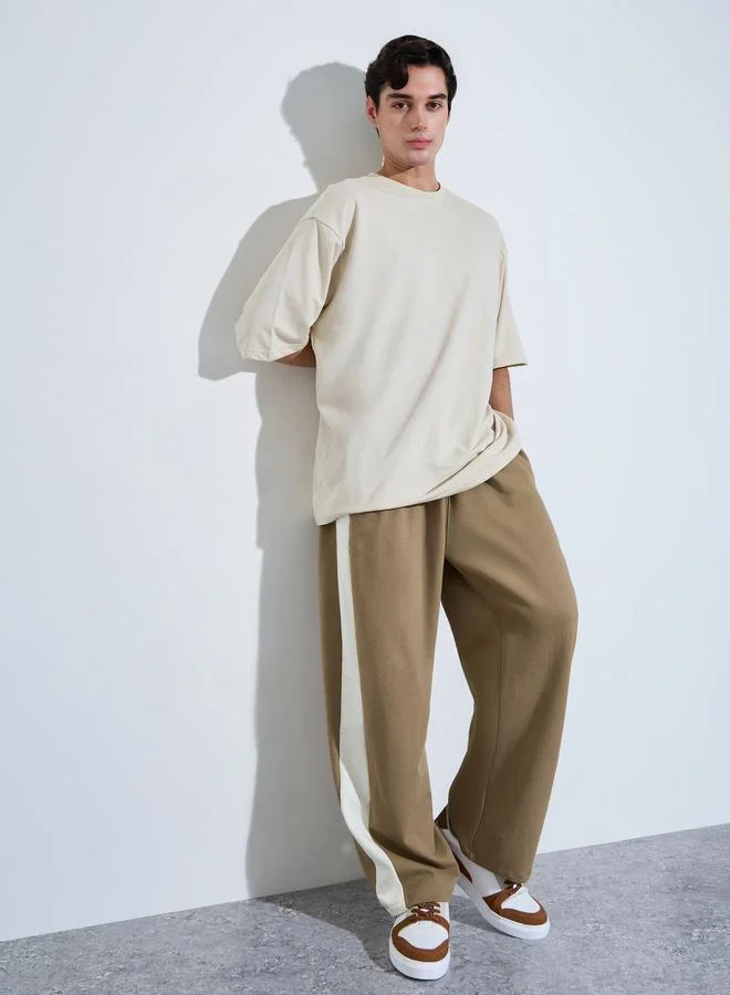 Styli Khaki Side Stripe Zip Pockets Relaxed Fit Joggers