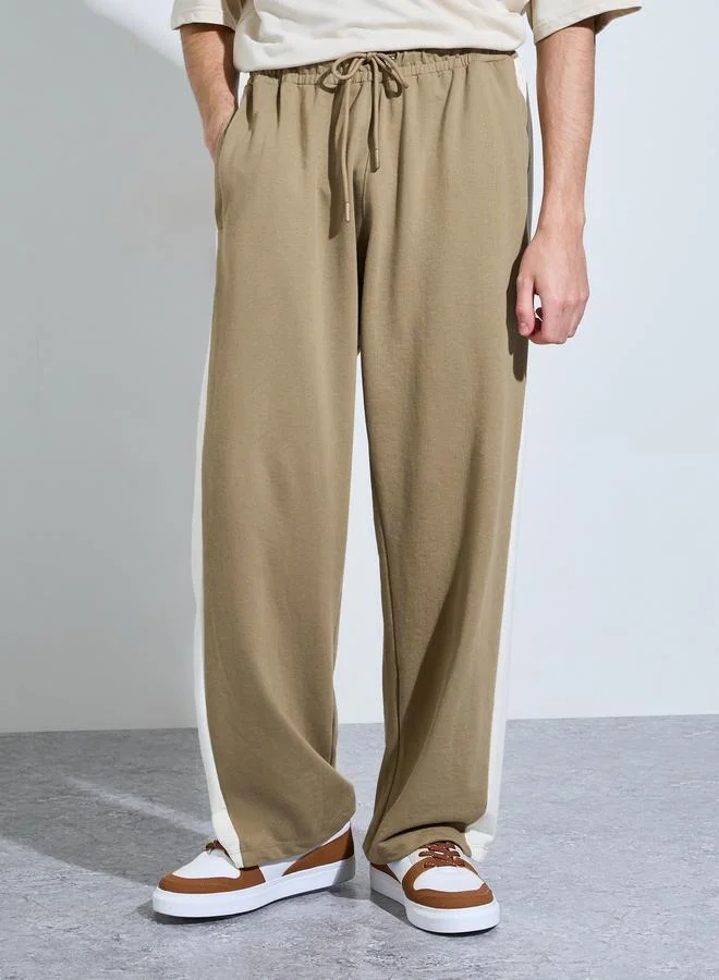 Styli Khaki Side Stripe Zip Pockets Relaxed Fit Joggers