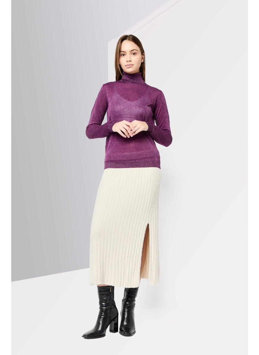 Harmont & Blaine Women Turtle Neck Textured  Sweater, Purple  - Image 4