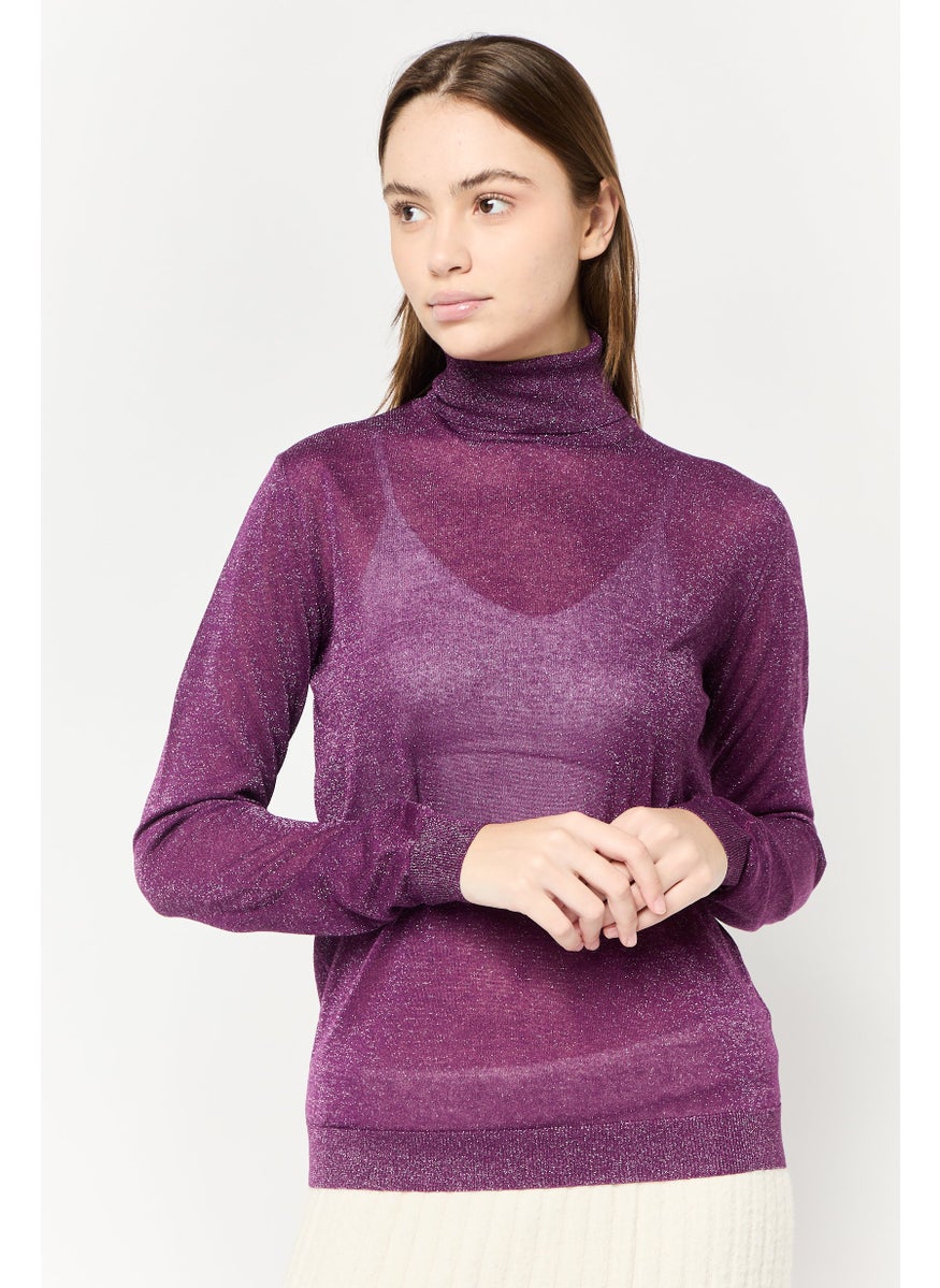 Harmont & Blaine Women Turtle Neck Textured  Sweater, Purple  - Image 1