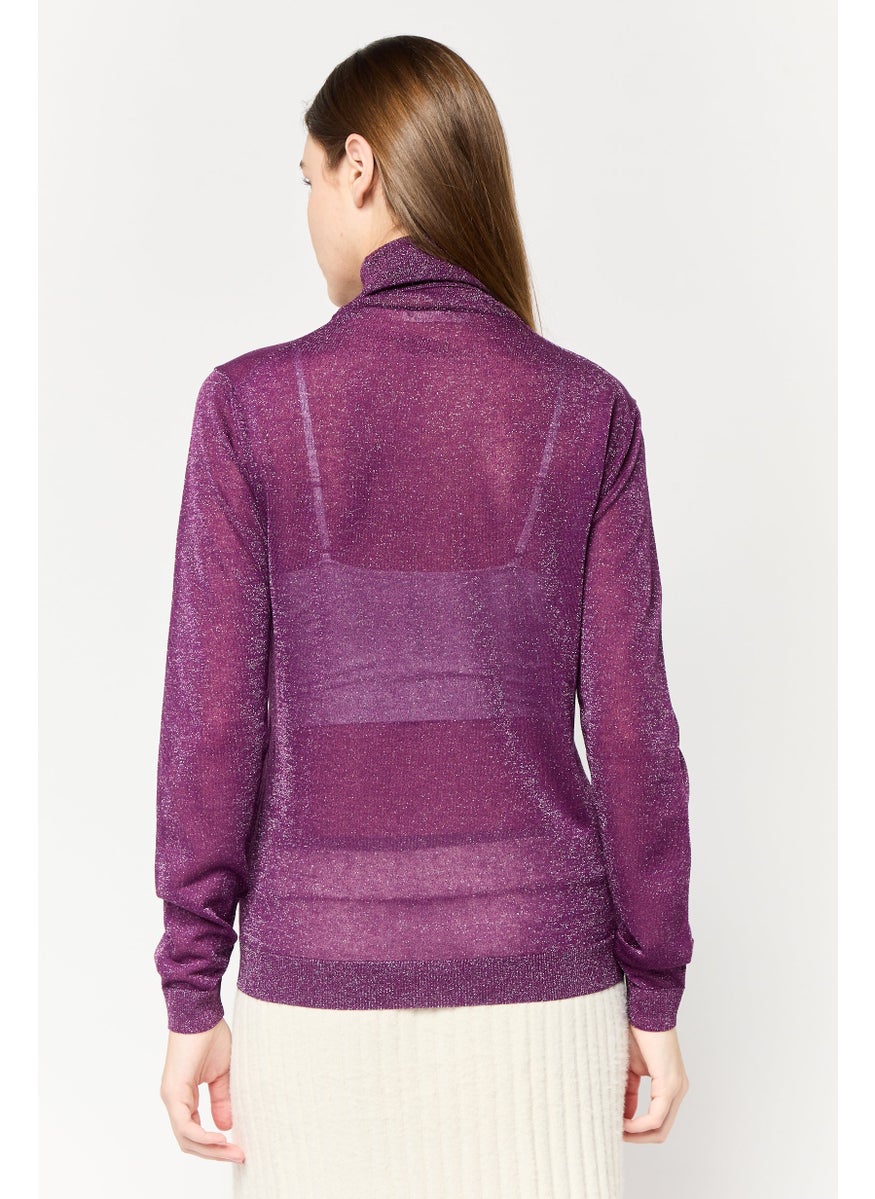 Harmont & Blaine Women Turtle Neck Textured  Sweater, Purple  - Image 2