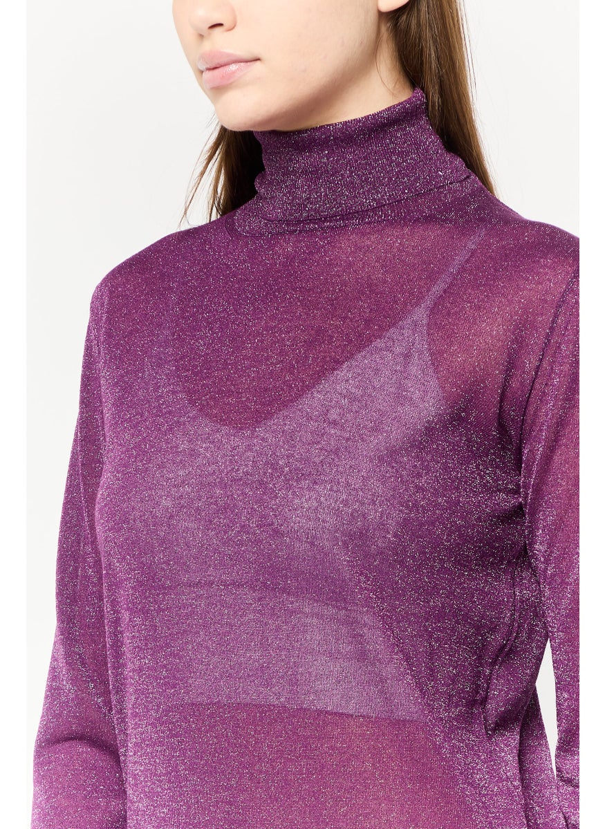 Harmont & Blaine Women Turtle Neck Textured  Sweater, Purple  - Image 3