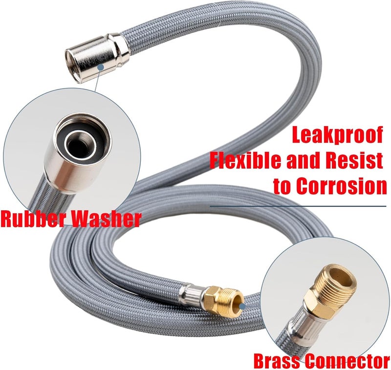 Liberflow M922367-007220A Kitchen Faucet Hose Replacement for American Standard , Pull down Pull Out Faucet Sink Hose Sprayer Faucet Part, Brass Adapter, 59in,150cm, Gray - Image 5