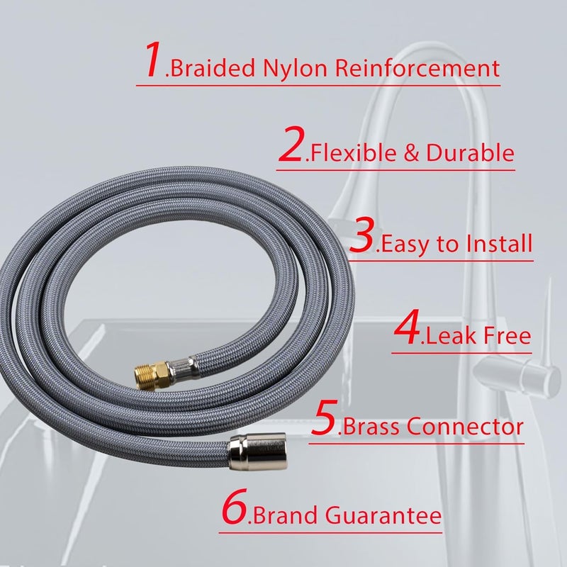 Liberflow M922367-007220A Kitchen Faucet Hose Replacement for American Standard , Pull down Pull Out Faucet Sink Hose Sprayer Faucet Part, Brass Adapter, 59in,150cm, Gray - Image 4