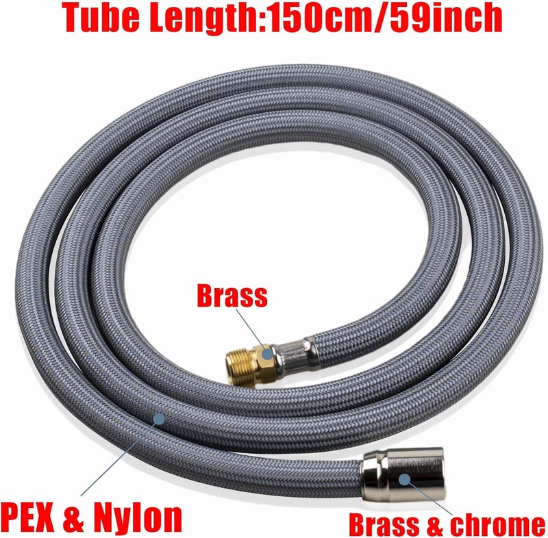 Liberflow M922367-007220A Kitchen Faucet Hose Replacement for American Standard , Pull down Pull Out Faucet Sink Hose Sprayer Faucet Part, Brass Adapter, 59in,150cm, Gray - Image 2