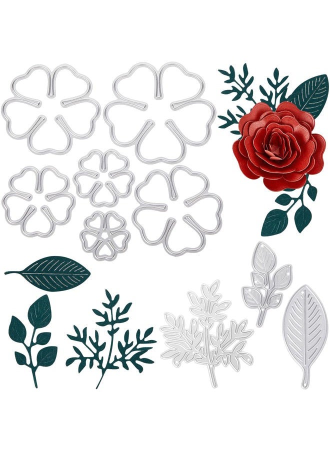 Chengu 6 Pieces 3D Rose Flower Metal Die Cuts 3 Pieces Leaf Cutting Dies Wedding Craft Dies Cut Stencils Embossing Template Stencil Album Decorative Paper Dies for DIY Scrapbooking Card Making - Image 1