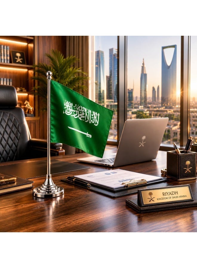 EMODA Saudi Arabia Desk Flag with Metal Stand, 8.2 x 5.5 Inch Office Display - Image 3