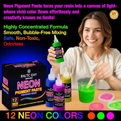 BALTIC DAY Neon Pigment Paste for Epoxy Resin – 12 Ultra-Bright Colors (15g) | Mica Powder Paste Dye – High-Gloss, Easy Mix for UV Resin, Epoxy Art & Deep Pour Projects - Image 4