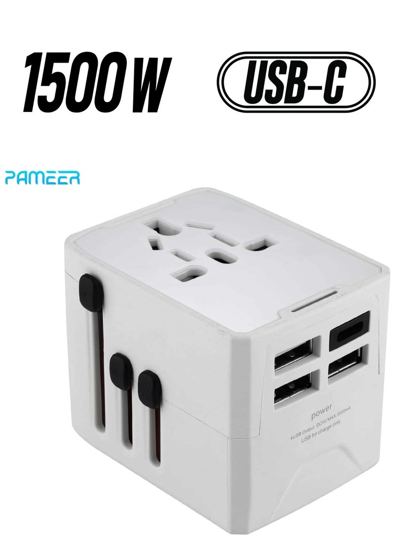 PAMEER Universal Travel Adapter, International Travel Adapter Wall Charger AC Plug Adapter with 5.6A Smart Power and 3.5A 3 USB 1 Type-C, Worldwide All in One Power Adapter Travel Charger for USA EU UK AU.  - Image 1