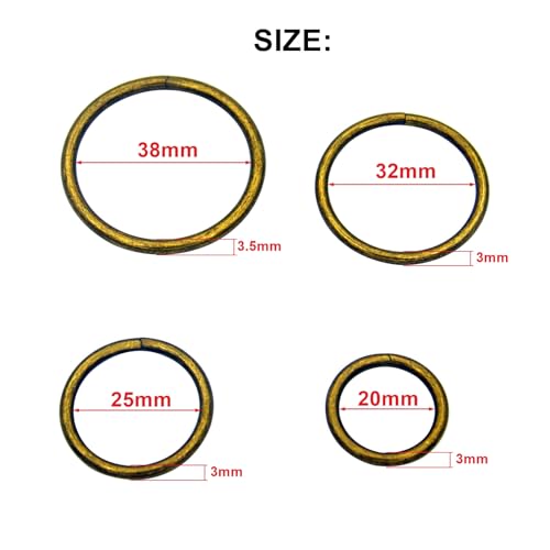 ZoloAJay 40pcs 4 Sizes O Rings Welded Strong Metal Bronze Heavy Duty Round Ring for Pet Collars Accessories Buckle Belts Strap Webbing Sewing - Image 2