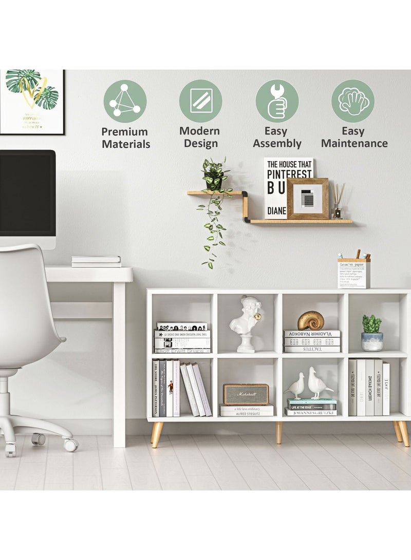 آسي بلاي مكتبة مكعبات منخفضة 8 خانات 2 طبقات قائمة بذاتها مع أرجل لون أبيض - Image 5