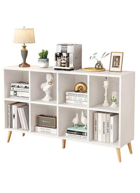 Open Cube Low Bookcase,2-Tier Freestanding Storage Display Cabinet Organizer with Legs for Home Office, 8-Cubes Open Shelf Short Bookshelf, White