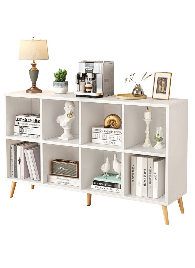 ACPLAY - Open Cube Low Bookcase,2-Tier Freestanding Storage Display Cabinet Organizer with Legs for Home Office, 8-Cubes Open Shelf Short Bookshelf, White - Image 1