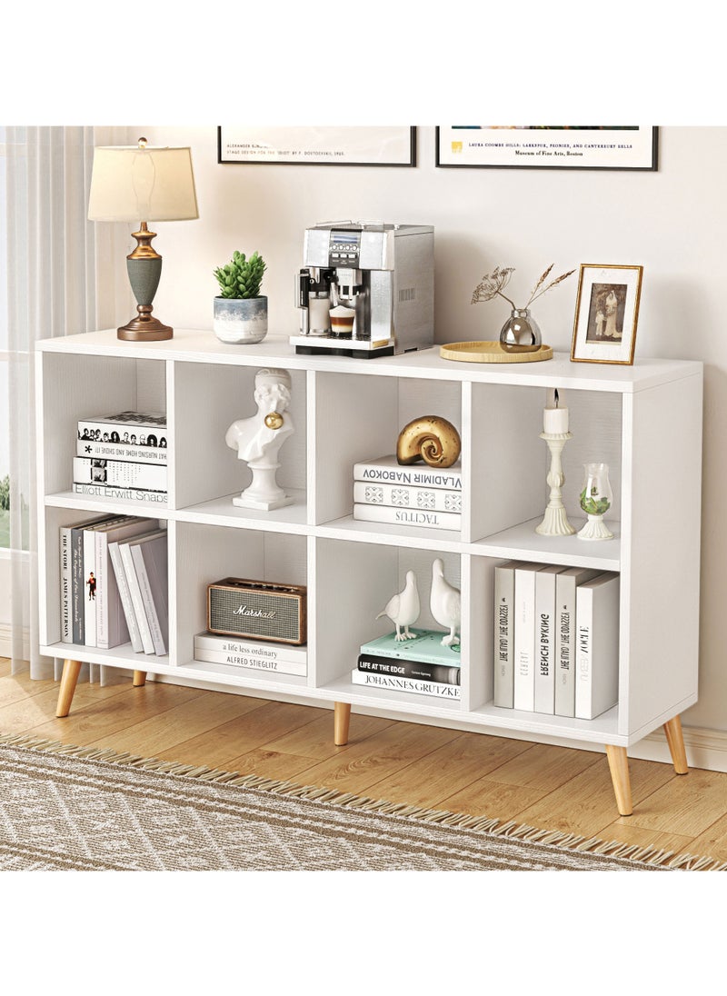 ACPLAY - Open Cube Low Bookcase,2-Tier Freestanding Storage Display Cabinet Organizer with Legs for Home Office, 8-Cubes Open Shelf Short Bookshelf, White - Image 1