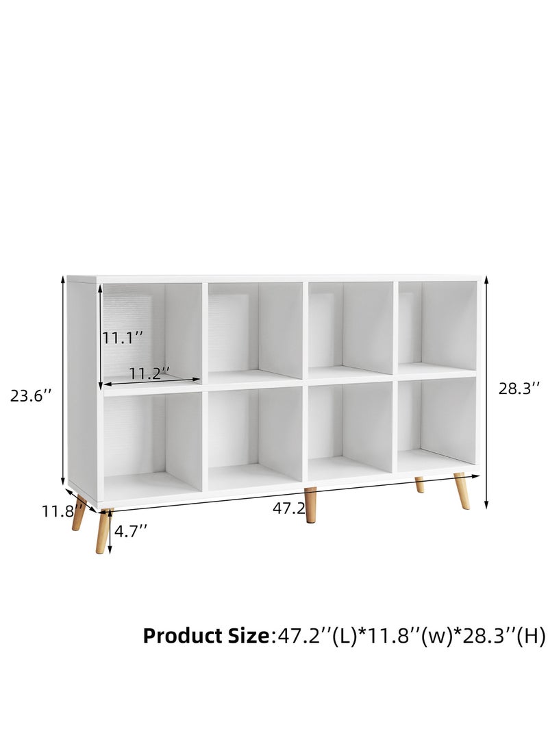 ACPLAY - Open Cube Low Bookcase,2-Tier Freestanding Storage Display Cabinet Organizer with Legs for Home Office, 8-Cubes Open Shelf Short Bookshelf, White - Image 1