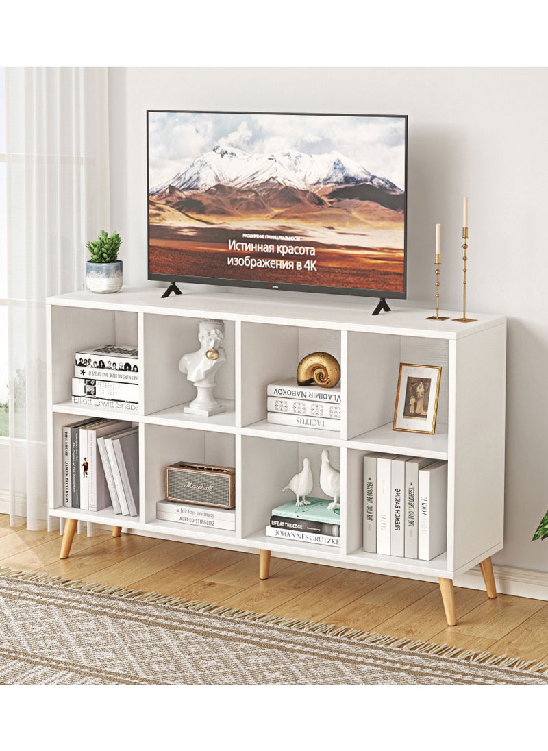 ACPLAY - Open Cube Low Bookcase,2-Tier Freestanding Storage Display Cabinet Organizer with Legs for Home Office, 8-Cubes Open Shelf Short Bookshelf, White - Image 1