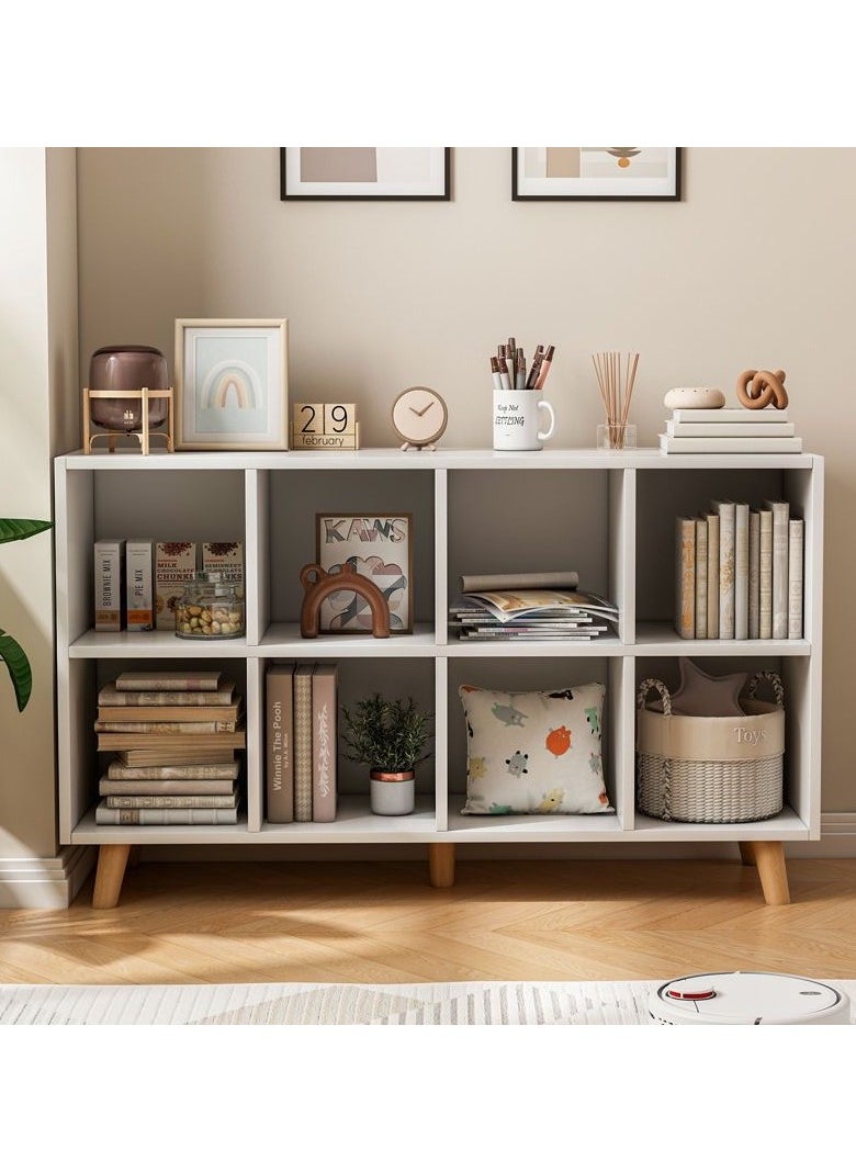 ACPLAY - Open Cube Low Bookcase,2-Tier Freestanding Storage Display Cabinet Organizer with Legs for Home Office, 8-Cubes Open Shelf Short Bookshelf, White - Image 1