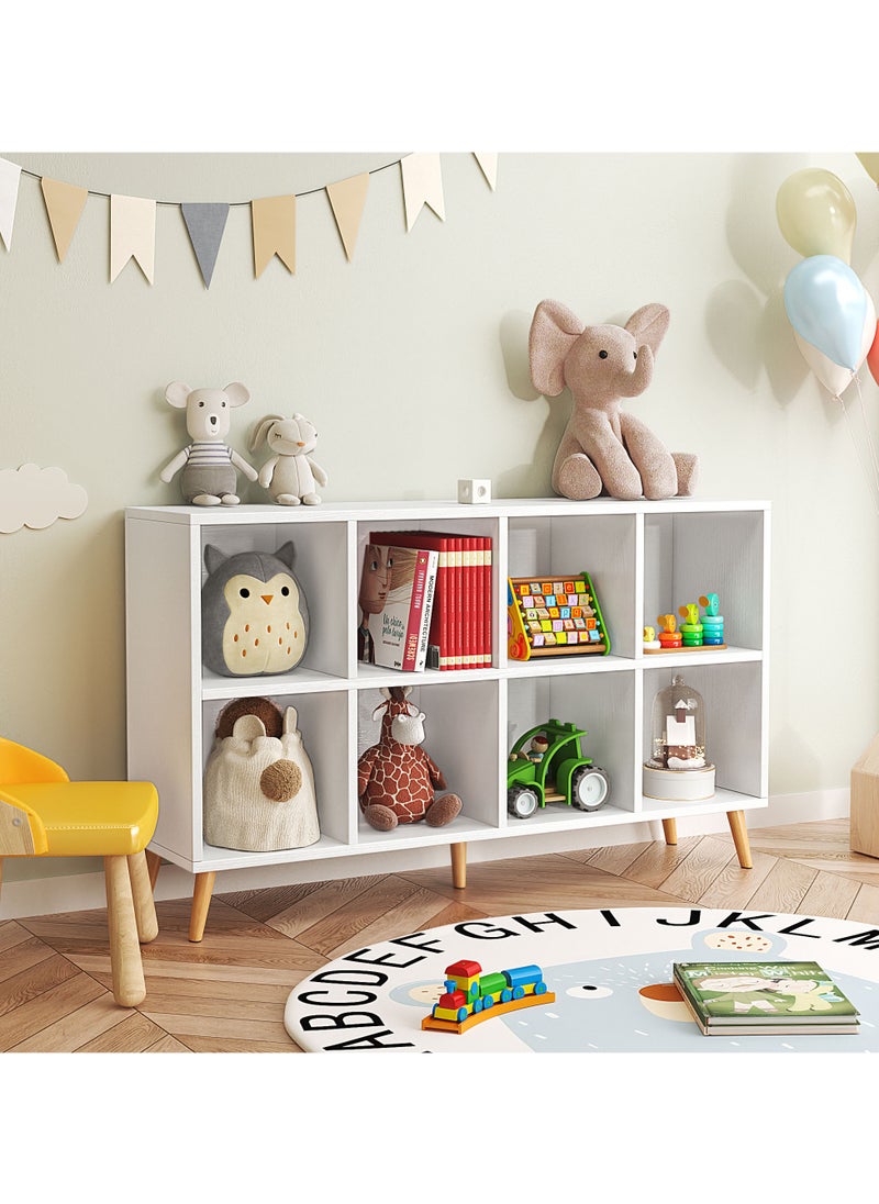 ACPLAY - Open Cube Low Bookcase,2-Tier Freestanding Storage Display Cabinet Organizer with Legs for Home Office, 8-Cubes Open Shelf Short Bookshelf, White - Image 1