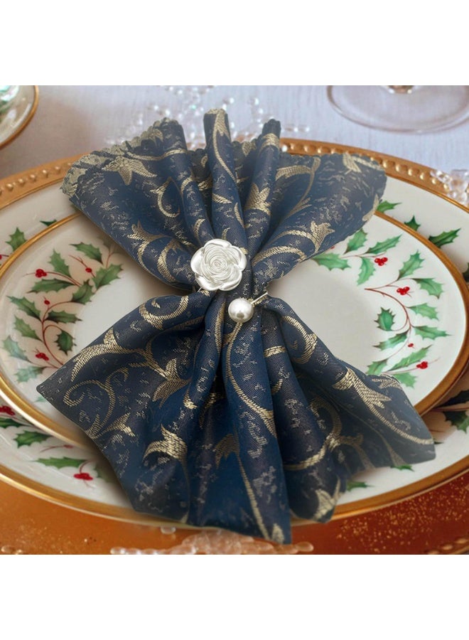 RTYY 10 Pcs Napkin Rings,Imitation Beaded White Napkin Rings,White Rose Pearl Dining Table Napkin Ring Holder,Vintage Paper Towel Rings for Decor Dinner Party,Wedding,Anniversary,Birthday,Table Decor Gift - Image 3