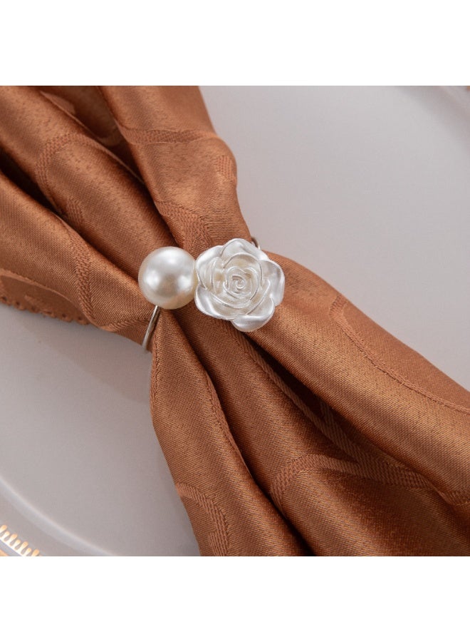 RTYY 10 Pcs Napkin Rings,Imitation Beaded White Napkin Rings,White Rose Pearl Dining Table Napkin Ring Holder,Vintage Paper Towel Rings for Decor Dinner Party,Wedding,Anniversary,Birthday,Table Decor Gift - Image 4