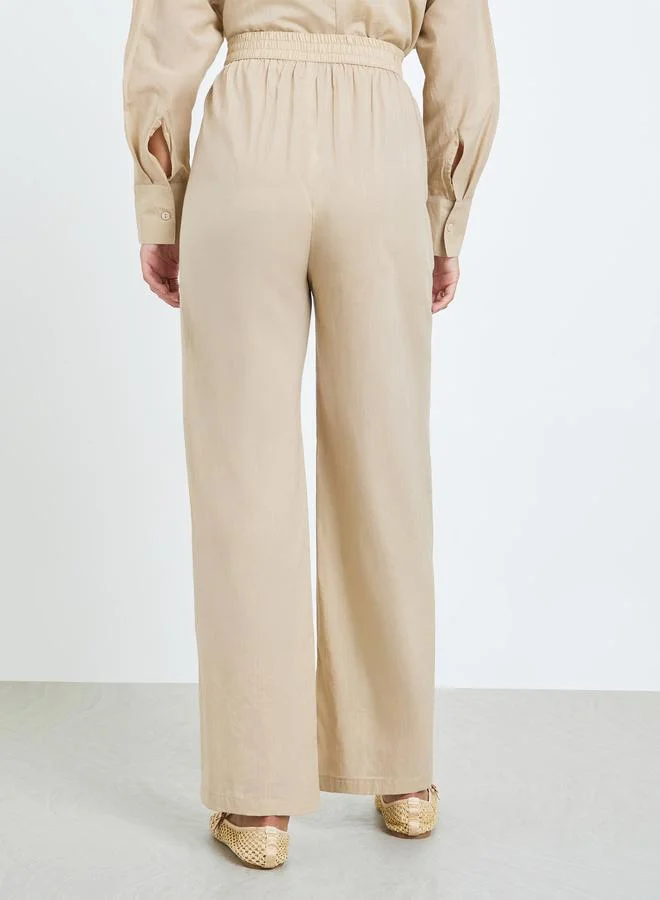 Styli  Beige Oversized Cotton Shirt and Pants Co-ords for Women | Best Price UAE