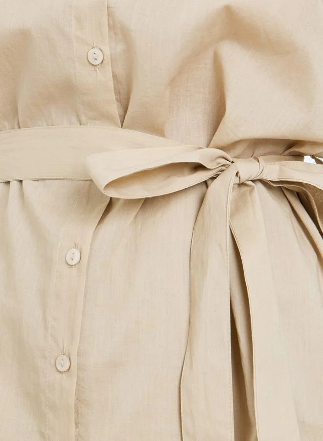 Styli  Beige Oversized Cotton Shirt and Pants Co-ords for Women | Best Price UAE