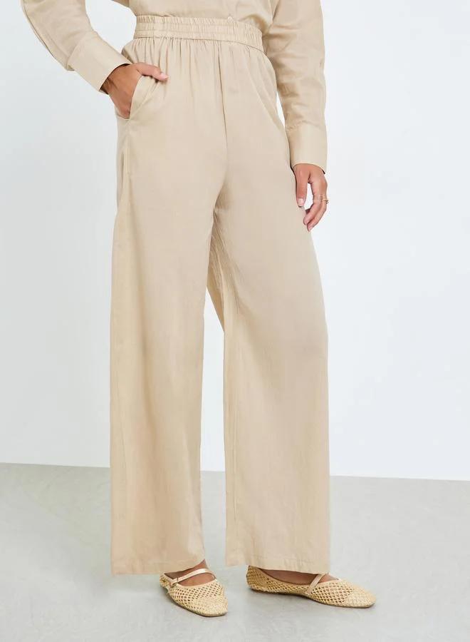 Styli  Beige Oversized Cotton Shirt and Pants Co-ords for Women | Best Price UAE
