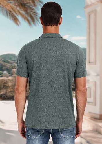PEGENO Mens Polo Short Sleeve Shirt Designed Collared Polo Shirt Fashion Casual Shirts(VG-Green-US X-Large) - Image 3