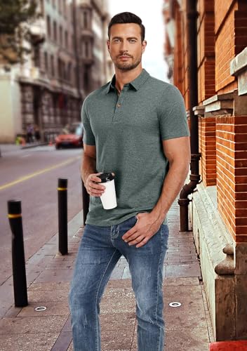 PEGENO Mens Polo Short Sleeve Shirt Designed Collared Polo Shirt Fashion Casual Shirts(VG-Green-US X-Large) - Image 4