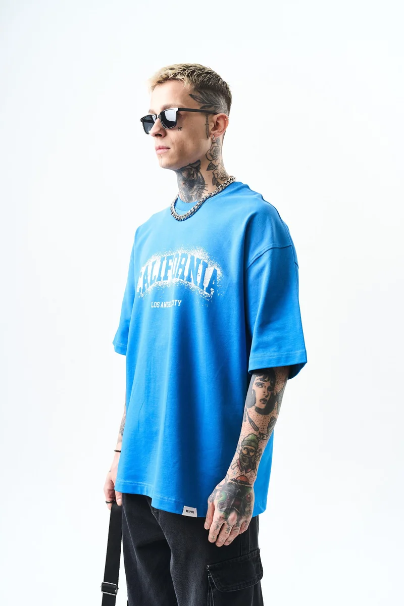 RESPIRE Men's California Print Oversize T-Shirt, Blue