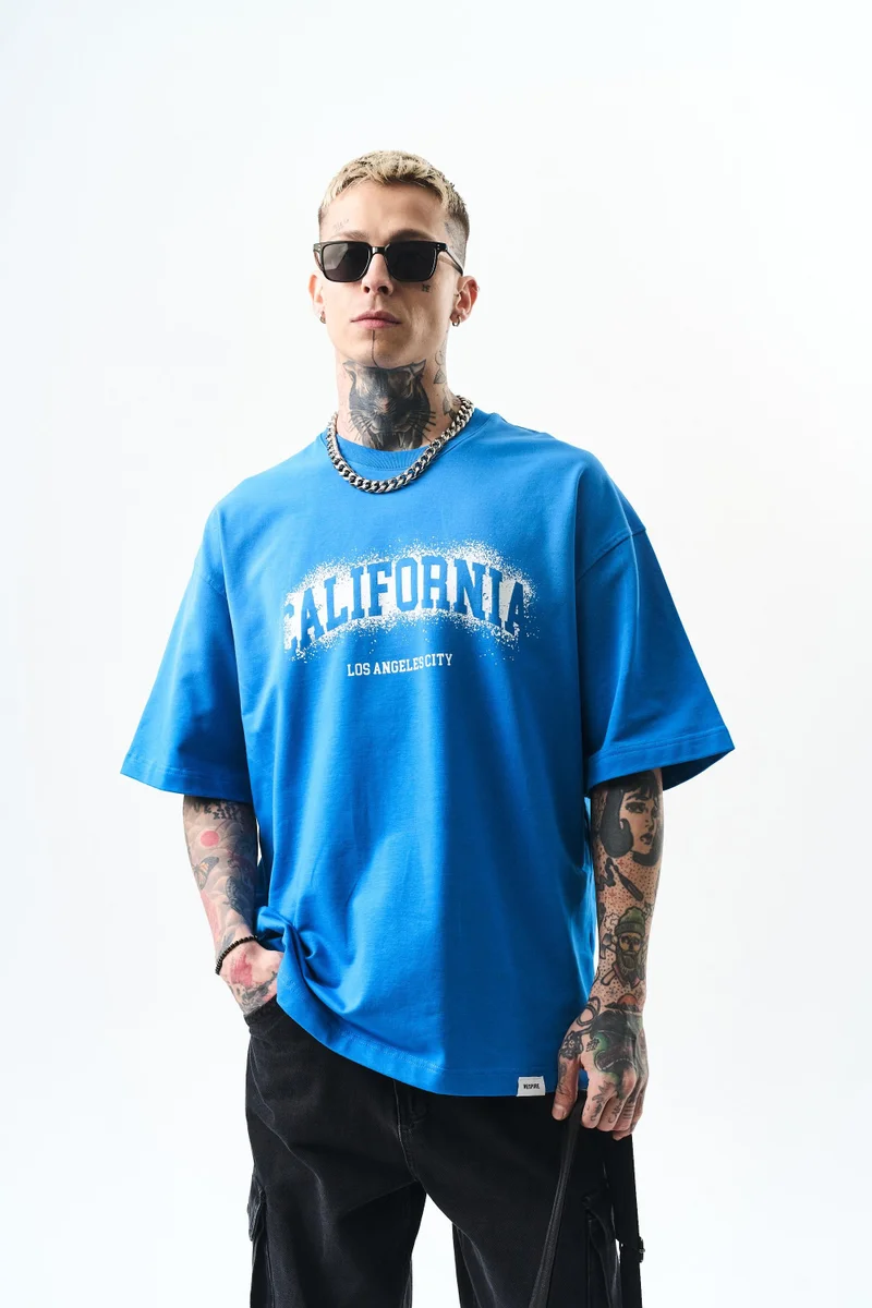RESPIRE Men's California Print Oversize T-Shirt, Blue